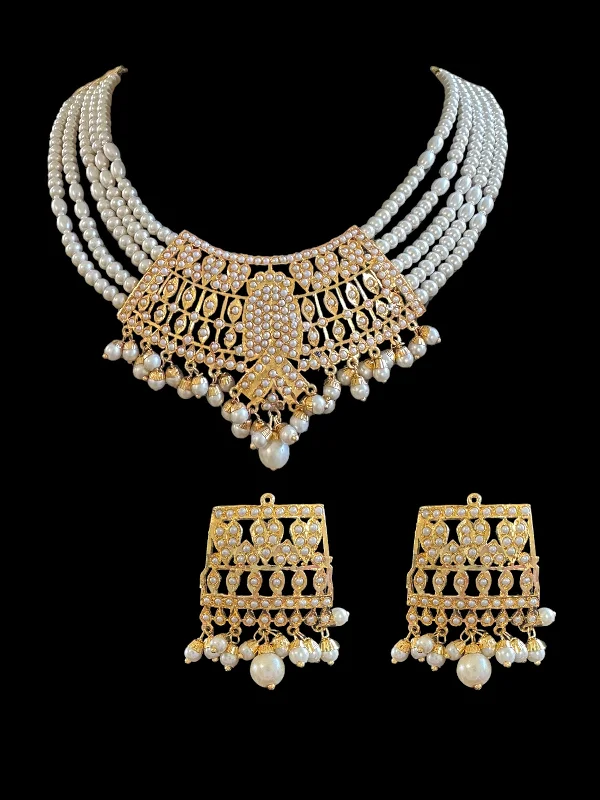 women's necklaces with bar pendant -DNS65 Khudra punjabi Jadau necklace set in pearls ( READY TO SHIP )