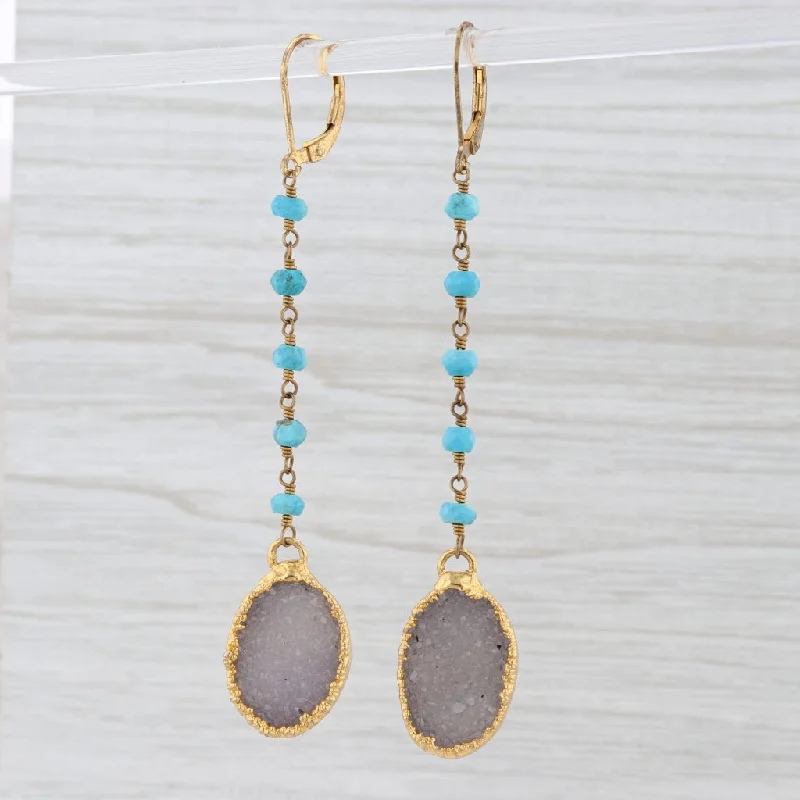 women's earrings with soft glow -New Nina Nguyen Turquoise Druzy Quartz Earrings Sterling Silver 22k Gold Vermeil