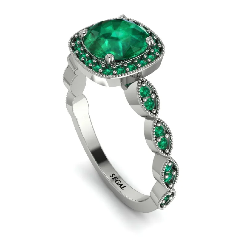 women's engagement rings with intricate setting -Vintage Inspired Emerald Halo Ring - Frances No. 21