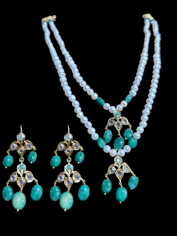 women's necklaces with infinity symbol -SAT83 Two layered fresh water pearl hyderabadi necklace set / satlada ( READY TO SHIP )