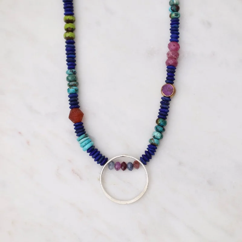 women's necklaces with gemstone halo -Lapis Fall is Coming Necklace with Silver Circle