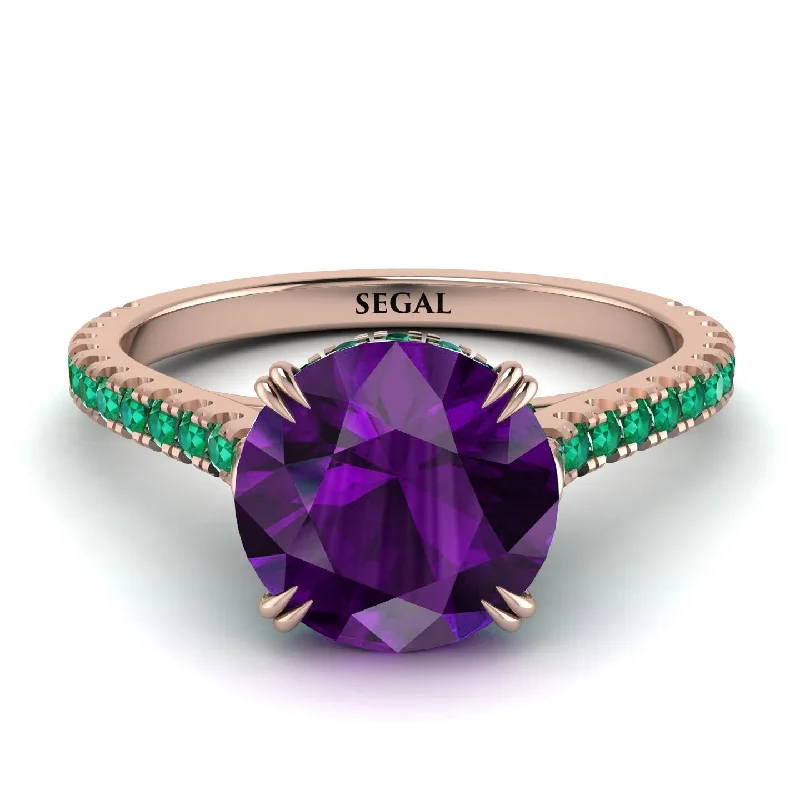 women's engagement rings with emerald-cut diamond -Hidden Diamond Double Cat Claw Prongs Amethyst Ring - Hazel No. 305