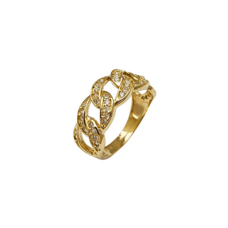 women's rings with bespoke design -Icy Elongated Cuban Link Ring (14K)