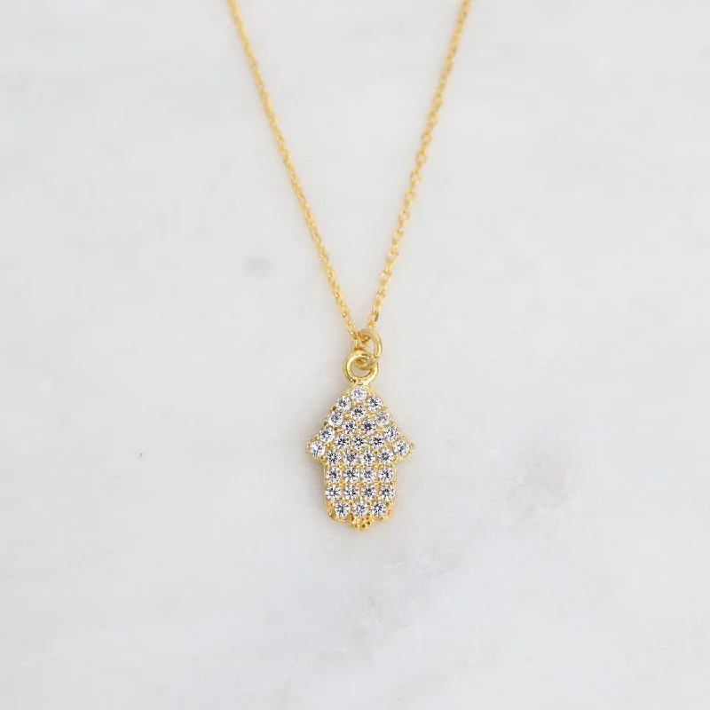 women's necklaces with adjustable clasp -Gold Plated CZ Hamsa Necklace