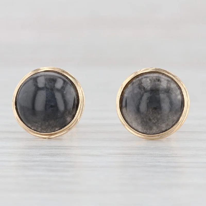 women's earrings with small studs -Black Ornamental Stone Stud Earrings 14k Yellow Gold Pierced Round Studs