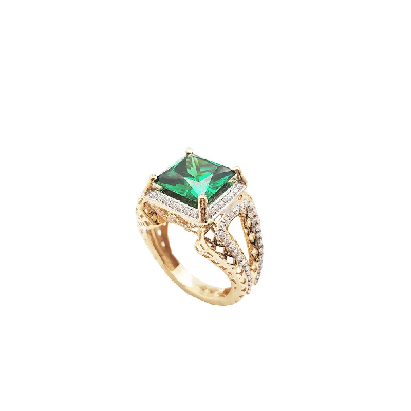 women's rings with channel setting -Claw Shank Green Stone Ring (14K)