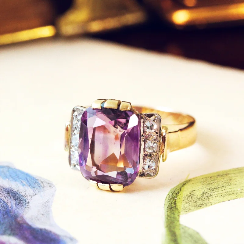 women's engagement rings diamond -Special Lovely! Vintage Amethyst & Diamond Cocktail Ring