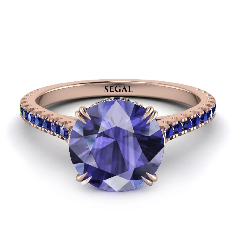 women's engagement rings with contemporary design -Hidden Diamond Double Cat Claw Prongs Tanzanite Ring - Hazel No. 214