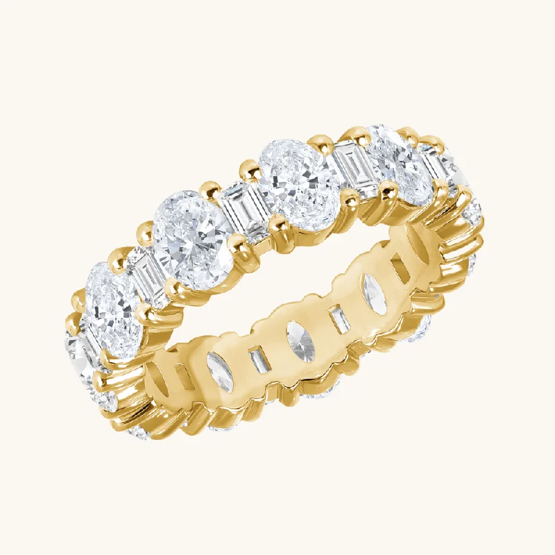 women's engagement rings with custom engraving -Oval + Baguette Diamond Eternity Band