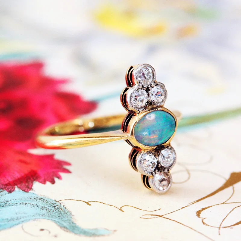 women's engagement rings with modern style -Antique Opal & Diamond Dress Ring