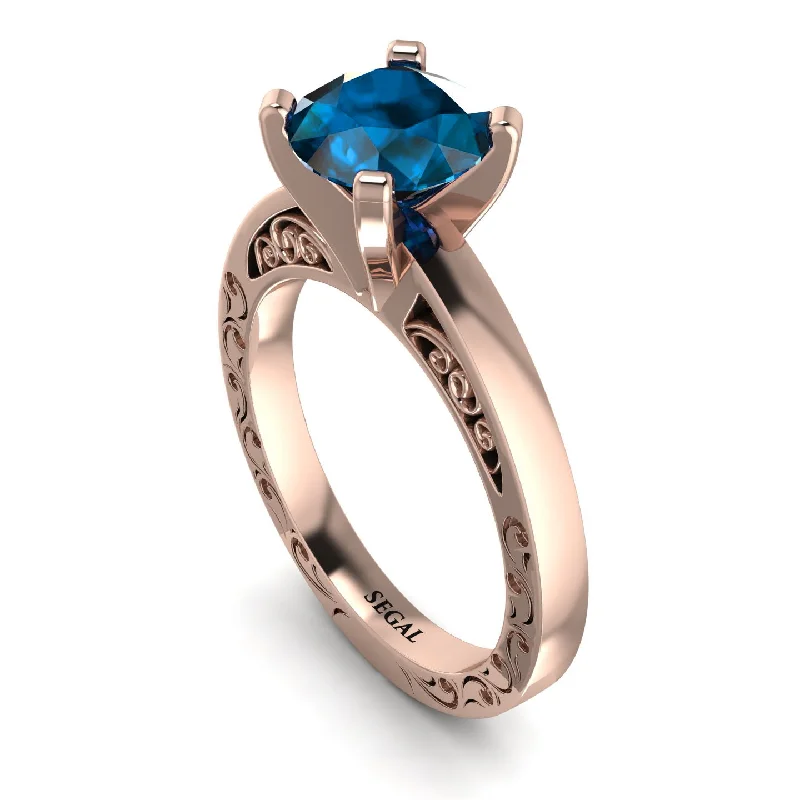 women's engagement rings with curved band -Vintage Solitaire Blue Topaz Ring - Vera No. 502