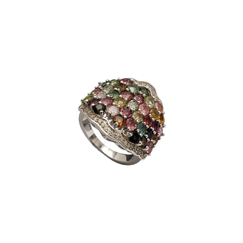 women's rings with halo setting -Zirconia Multicolor Gemstone Ring (Silver)