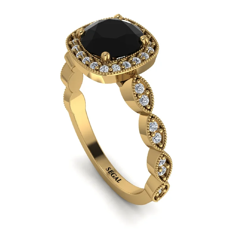 women's engagement rings with pave diamonds -Vintage Inspired Black Diamond Halo Ring - Frances No. 7