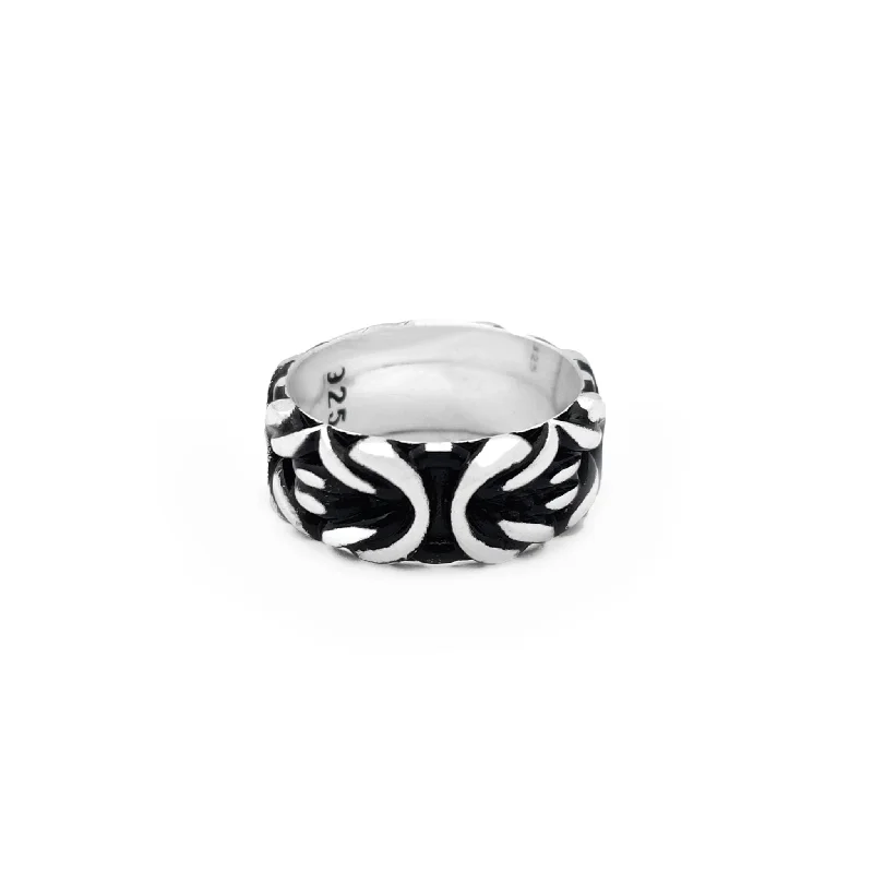 women's rings with princess-cut diamond -Antique-Finish Byzantine Ring (Silver)