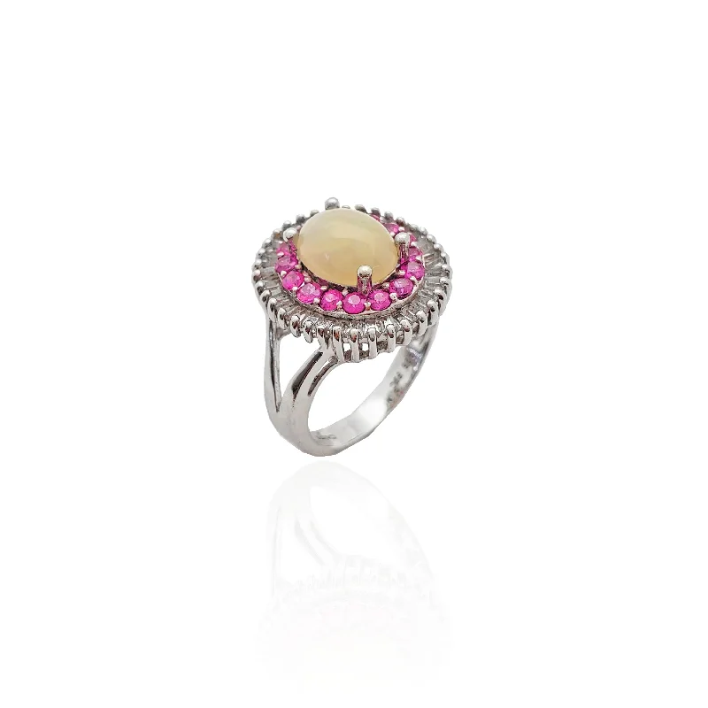 women's rings with simple solitaire -Pink Stones Halo Opal CZ Ring (Silver).