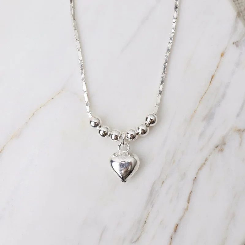 women's necklaces with classic look -Sterling Silver Heart and Beads Necklace