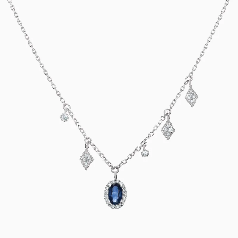 women's necklaces with custom charm -Sapphire and Diamonds Charm Necklace