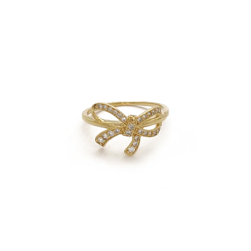 women's rings with double halo -Stoneset Ribbon Knot Ring (14K)