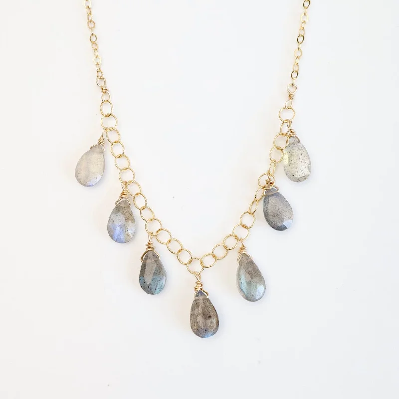 women's necklaces with vintage-inspired pendant -Gold Filled Chain with 7 Labradorite Drops  Necklace