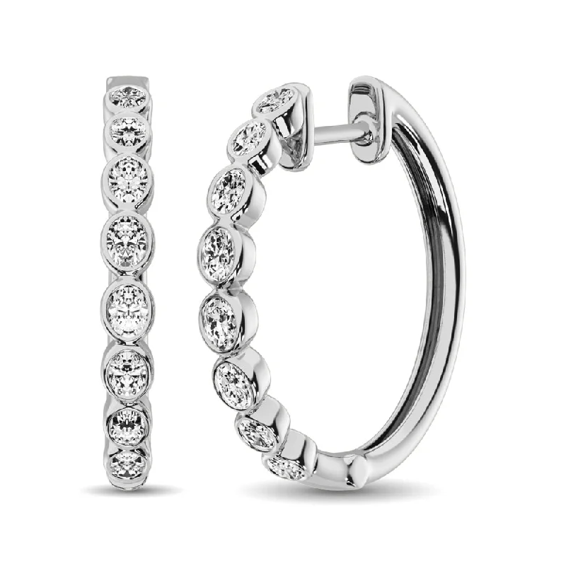 women's earrings with gemstone -14K White Gold 1/3 Ct.Tw. Diamond Hoop Earrings