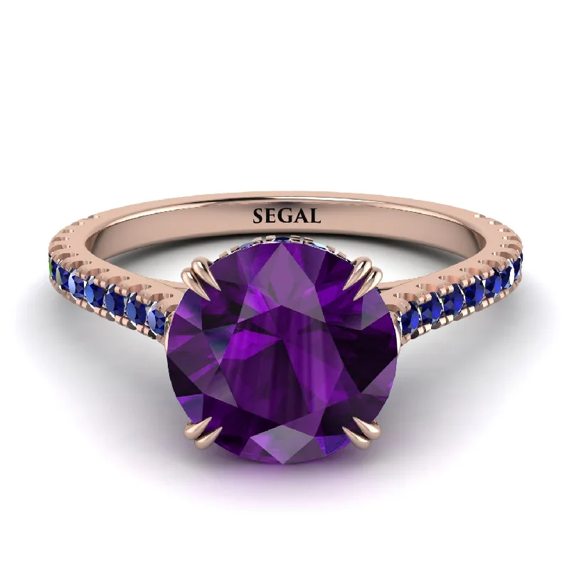 women's engagement rings with gemstone accents -Hidden Diamond Double Cat Claw Prongs Amethyst Ring - Hazel No. 314