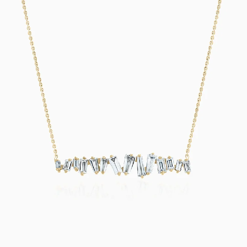 women's necklaces with antique appeal -Diamond Baguettes Line Necklace - Yellow Gold