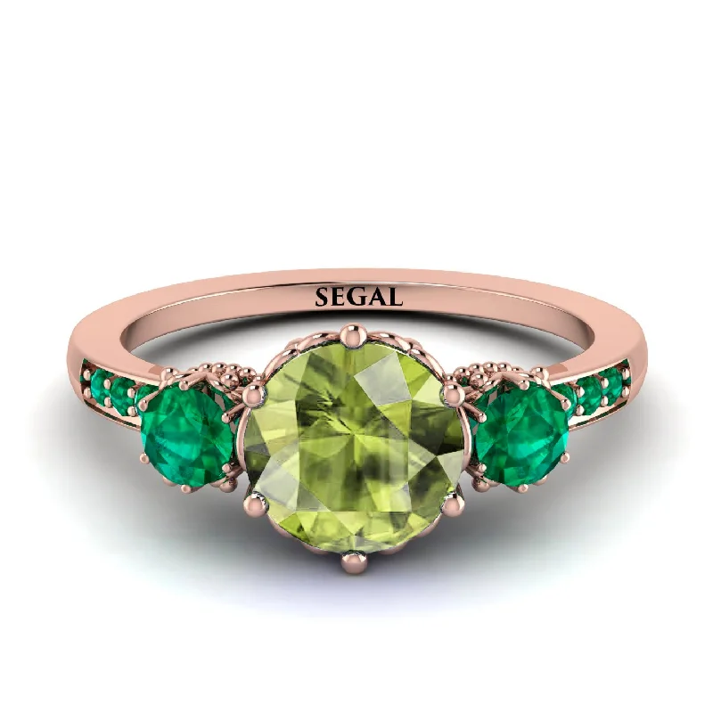 women's engagement rings with solitaire diamond -Vintage 3 Stones Peridot Ring With Micro Pave - Luna No. 705