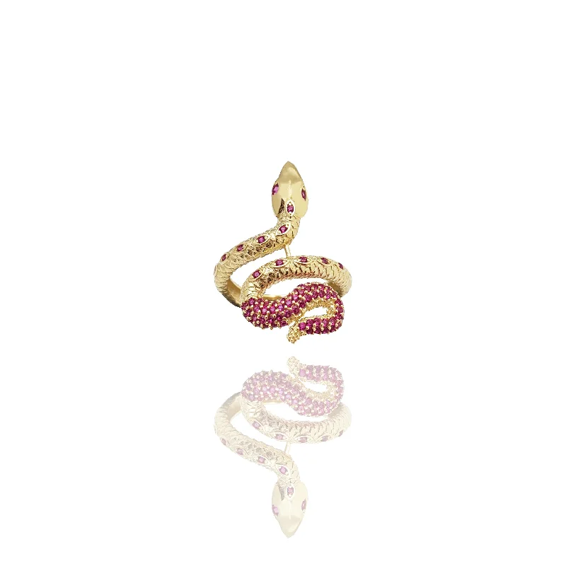 women's rings with pearl -Infinite Eyes Crimson Snake Ring (14K)