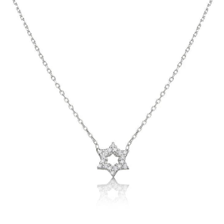 women's necklaces with twisted rope chain -CZ Star of David Necklace - Sterling Silver