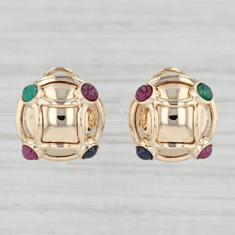 women's earrings with diamond studs -Gemstone Button Stud Earrings 14k Yellow Gold Ruby Emerald Sapphire