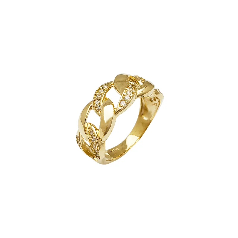 women's rings with three-stone setting -Alternating Ice Elongated Cuban Ring (14K)