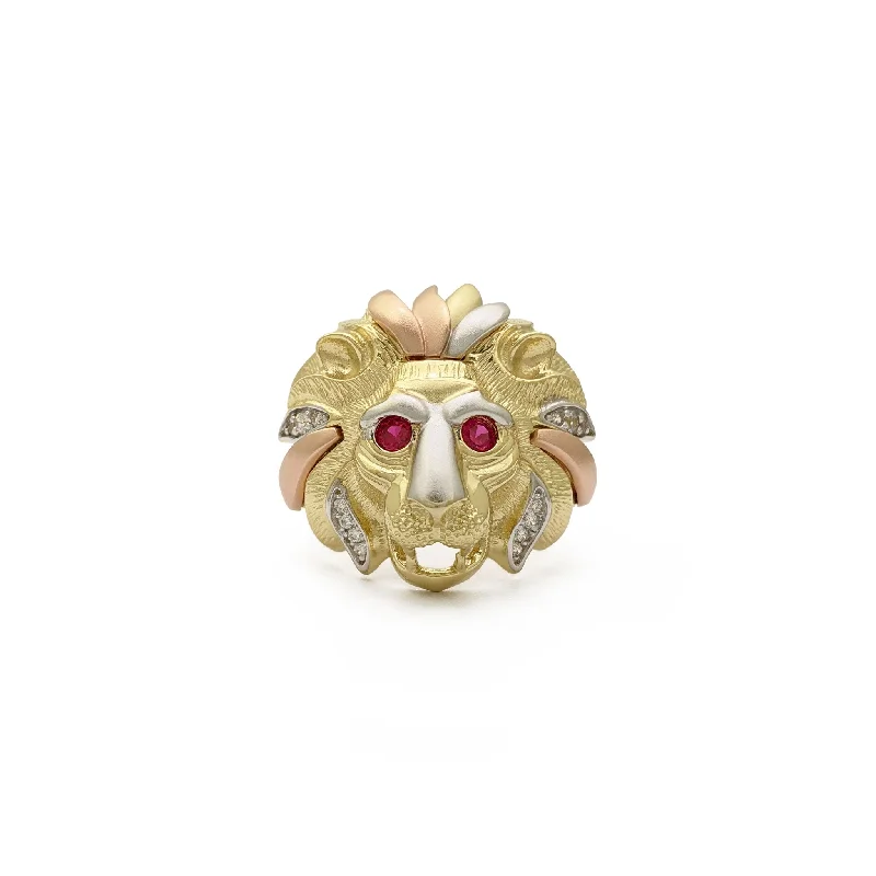 women's rings with simple elegance -Tri-Color Maned Lion's Head Ring (14K)