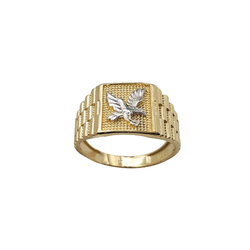 women's rings with platinum band -Two-Tone Eagle Emblem Ring (14K)