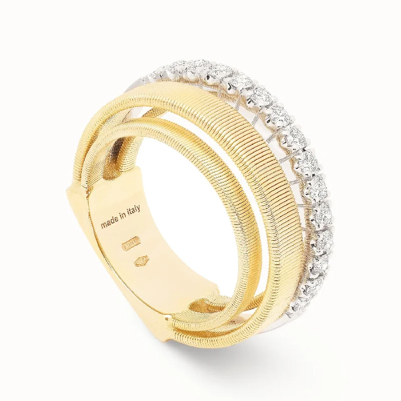 women's engagement rings with contemporary design -Pre-Owned Marco Bicego 18K Yellow Gold 4-Strand Coil Diamond Pave Band Ring