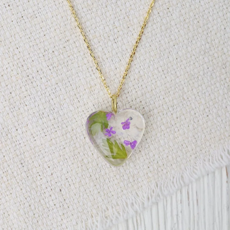 women's necklaces with geometric pendant -Botanical Mini Heart Necklace - Viola Primrose February Birthday Month