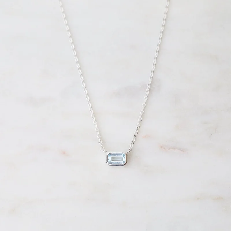 women's necklaces with pearl drop -Octagon Aquamarine Necklace - Sterling Silver