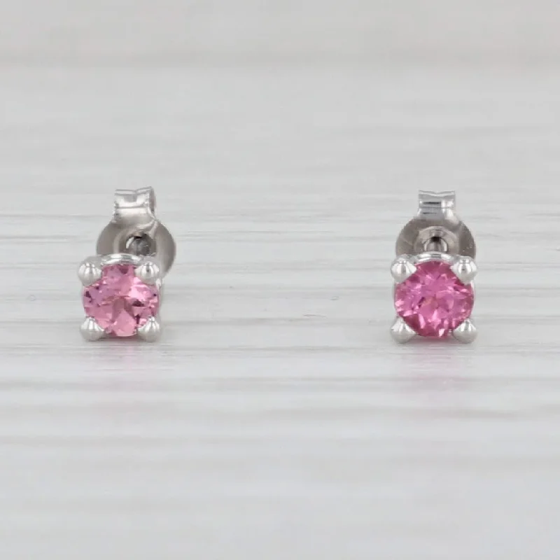 women's earrings with moonstone accents -New 0.20ctw Pink Tourmaline Stud Earrings 14k White Gold Round Solitaire Studs