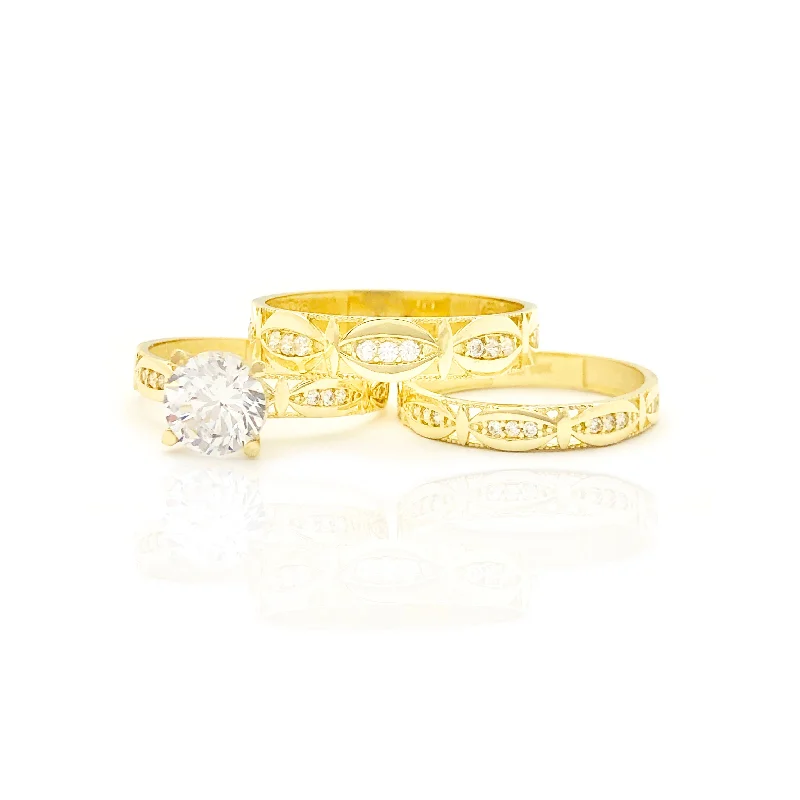 women's rings with simple solitaire -Three Pieces Eyes Shaped CZ Ring (10K)