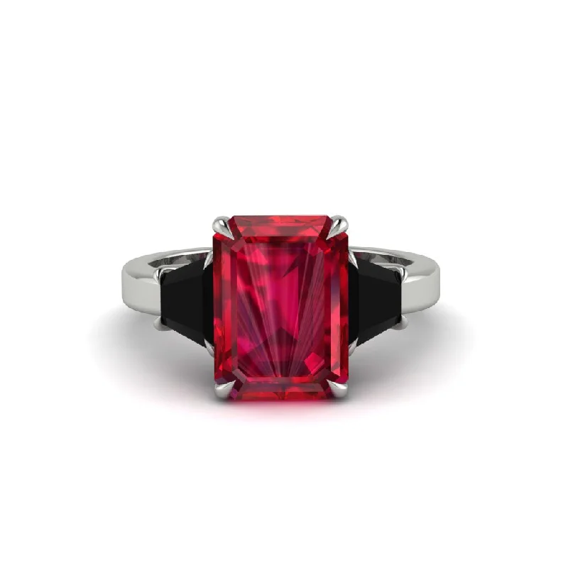 women's engagement rings with vintage halo -Ruby Emerald Cut Three Stone Ring With Custom Baguette - Yvette No. 42