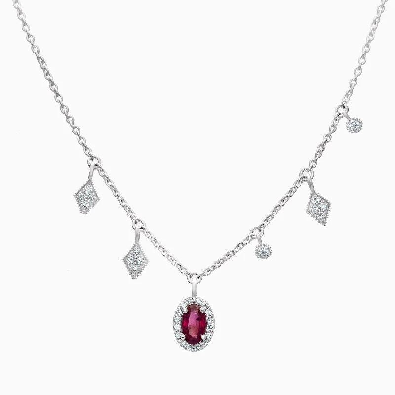 women's necklaces with simple heart pendant -Ruby and Diamonds Charm Necklace