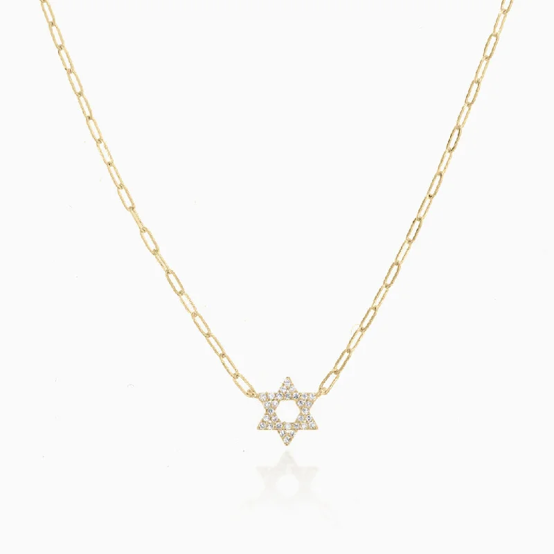 women's necklaces with opal accents -Magen David Necklace with Diamonds and Mini Paperclip Chain