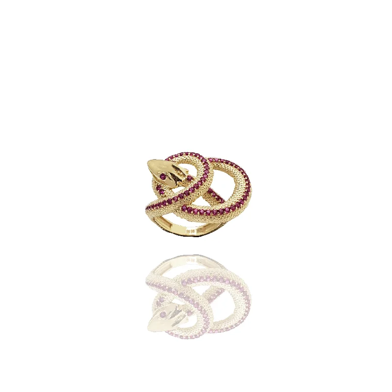 women's rings with emerald -Crimson Stripe Tangled Snake Ring (14K)