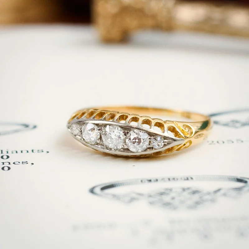 women's engagement rings with oval diamond -Lyrical Lovely Edwardian Diamond Five Stone Ring