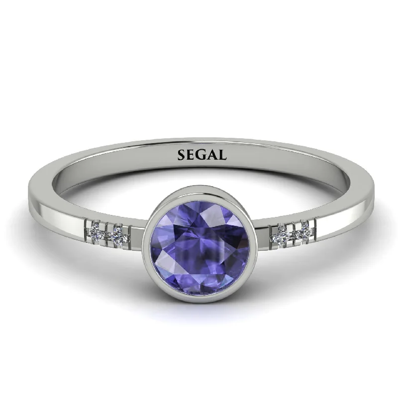 women's engagement rings with curved band -Bezel Minimalist Tanzanite Ring - Kinsley No. 203