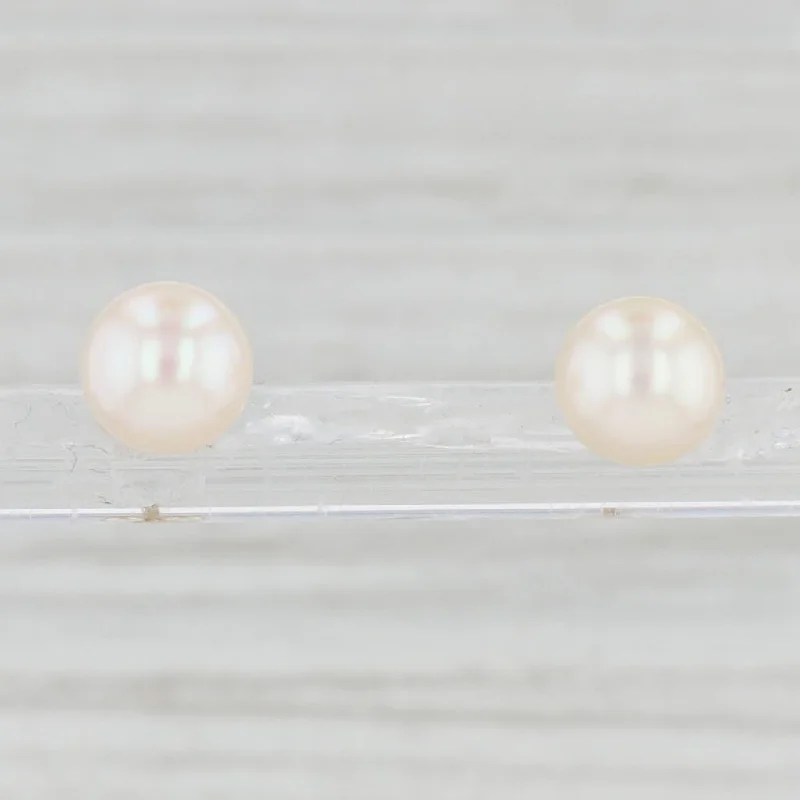 women's earrings with 14k gold -Cultured Saltwater Pearl Stud Earrings 10k Yellow Gold Pierced Studs