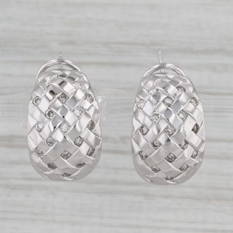 women's earrings with stud posts -0.54ctw Diamond Basket Weave Drop Earrings 14k White Gold Omega Backs