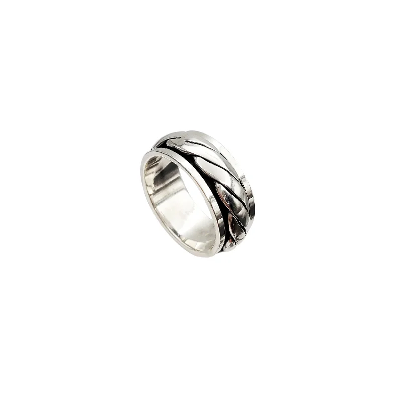 women's rings with diamond accents -Rotating Rope Ring (Silver)