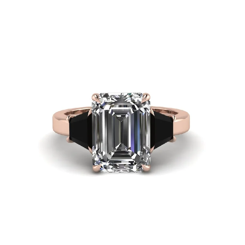 women's engagement rings with organic style -Diamond Emerald Cut Three Stone Ring With Custom Baguette - Yvette No. 32