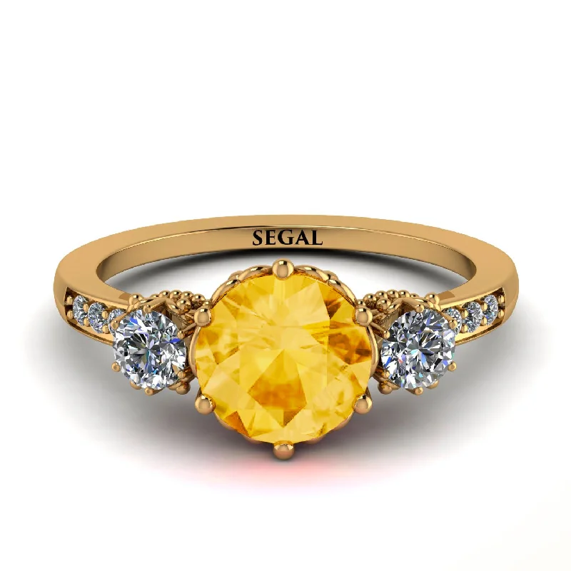 women's engagement rings with floral design -Vintage 3 Stones Citrine Ring With Micro Pave - Luna No. 601