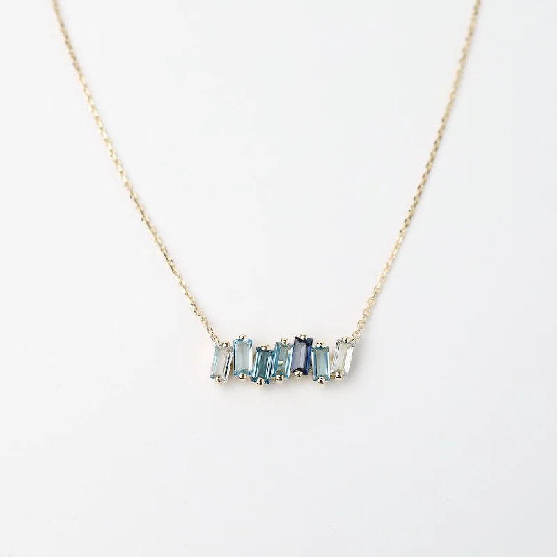 women's necklaces with elegant gemstones -Yellow Gold Mixed Blue Baguette Bar Necklace